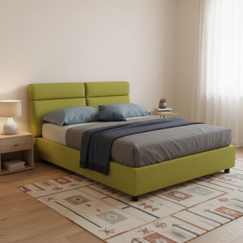 Letto Matrimoniale Verde Materasso Incluso Sfoderabile, Contenitore Made in Italy - Asica
