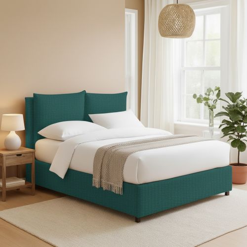 Letto Matrimoniale Verde Petrolio Sfoderabile Contenitore, Dimensione Materasso 160x190 cm - Riesi
