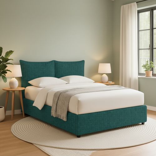 Letto Matrimoniale Verde Petrolio Sfoderabile Contenitore, Dimensione Materasso 160x200 cm - Orino