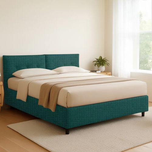 Letto Matrimoniale Verde Petrolio Sfoderabile Contenitore, Dimensione Materasso 160x200 cm - Rozzone