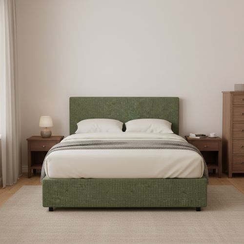 Letto Matrimoniale Verde Sfoderabile Contenitore, Dimensione Materasso 160x190 cm - Lioni