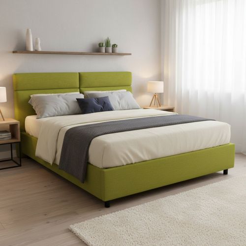 Letto Matrimoniale Verde Sfoderabile Contenitore, Dimensione Materasso 160x190 cm Made in Italy - Alcatron