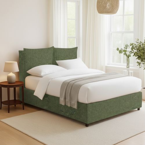 Letto Matrimoniale Verde Sfoderabile Contenitore, Dimensione Materasso 160x190 cm - Riesi