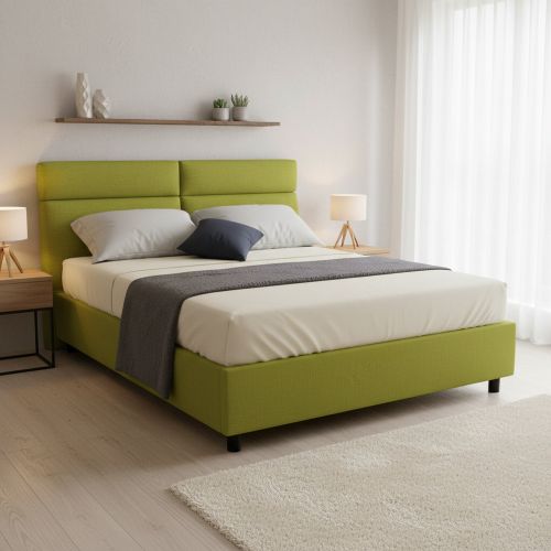 Letto Matrimoniale Verde Sfoderabile Contenitore, Dimensione Materasso 160x200 cm Made in Italy - Ator