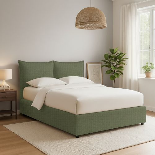 Letto Matrimoniale Verde Sfoderabile Contenitore, Dimensione Materasso 160x200 cm - Orino