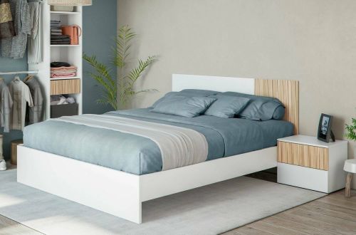 Letto matrimoniale Yakima, Giroletto matrimoniale, Struttura per camera da letto adatta a materasso 190x160, 166x196h40 cm, Bianco