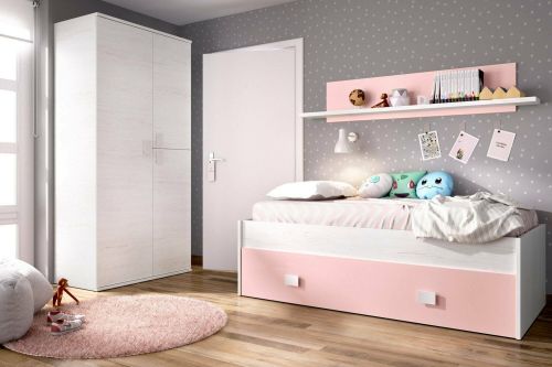 Letto per bambini 195x97cm bianco e rosa - Aikiko