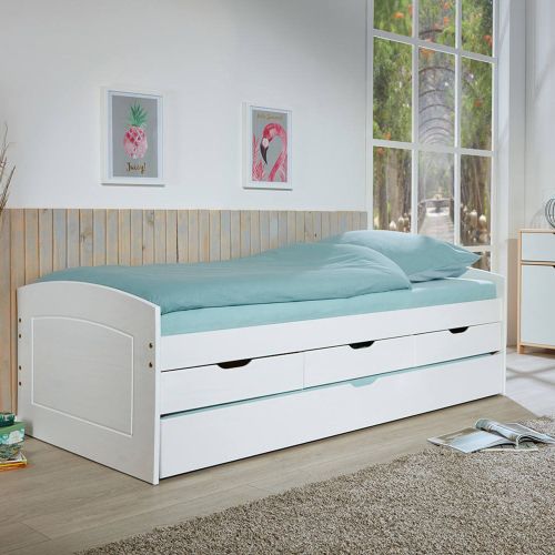 Letto per Bambini Bianco Contenitore Letto Superiore Adatto a Rete 90x200 cm Senza Piedini, Letto Inferiore Rete non Necessaria, - Glorenza