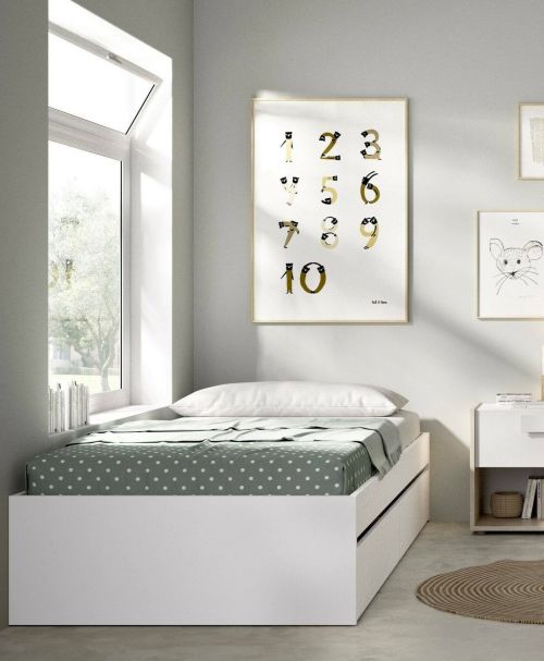 Letto per bambini Castellaz, Lettino per cameretta, Set camera da letto, Struttura porta materasso, 96x195 h40 cm, Bianco