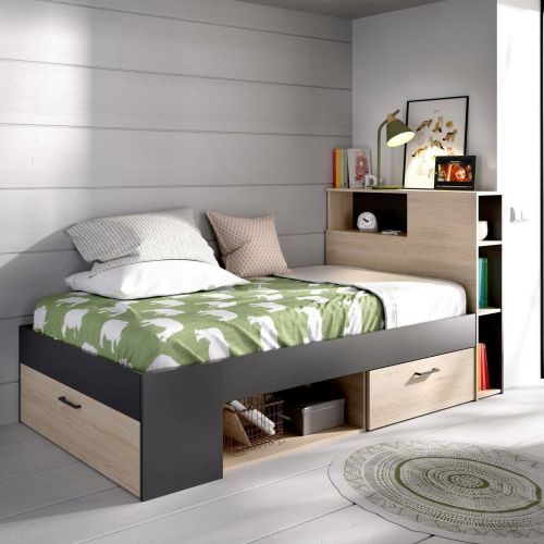 Letto per bambini scaffali e cassetti 218x99cm rovere e antracite - Adrielle