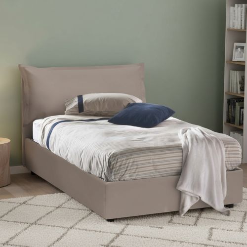 Letto piazza e mezza Aconito, con materasso Cm 120x200 incluso, Tortora