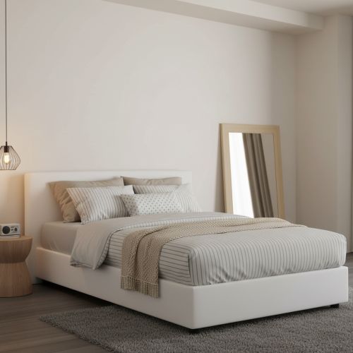 Letto piazza e mezza Aftis, con materasso Cm 120x190 incluso, Bianco
