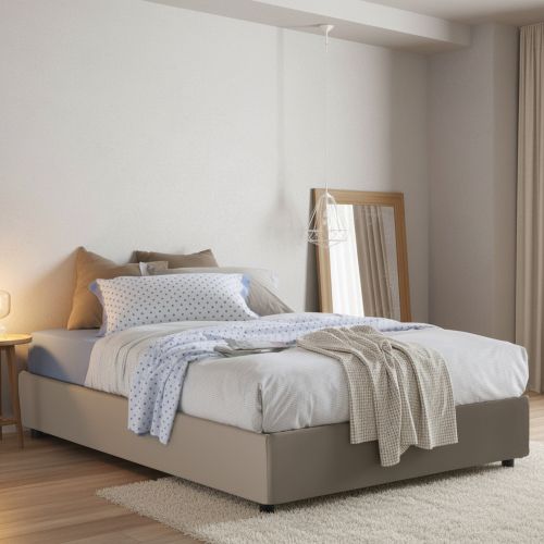 Letto piazza e mezza Alan, adatto per materasso Cm 120x190, Tortora