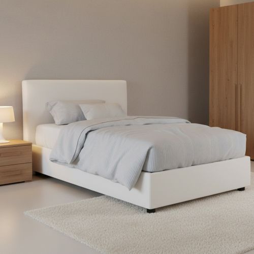 Letto piazza e mezza Alvino, con materasso Cm 120x200 incluso, Bianco