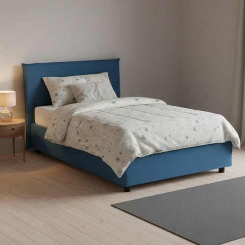 Letto piazza e mezza Alvino, con materasso Cm 120x200 incluso, Blu