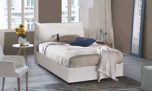 Letto piazza e mezza Angela, Letto contenitore con rivestimento in ecopelle, 100% Made in Italy, Apertura frontale, adatto per materasso Cm 120x190, Bianco