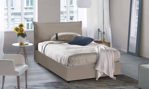 Letto piazza e mezza Angela, Letto contenitore con rivestimento in ecopelle, 100% Made in Italy, Apertura frontale, adatto per materasso Cm 120x190, Tortora