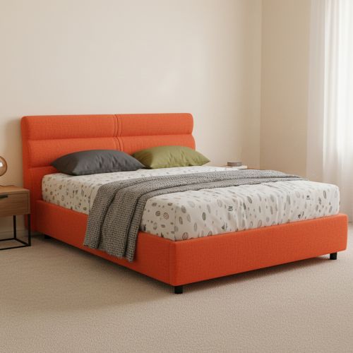 Letto Piazza e Mezza Arancione Materasso Incluso Sfoderabile, Contenitore Made in Italy - Brinzio