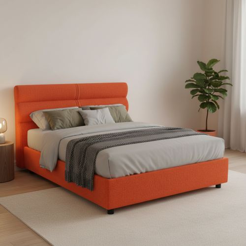Letto Piazza e Mezza Arancione Materasso Incluso Sfoderabile, Contenitore Made in Italy - Briosco