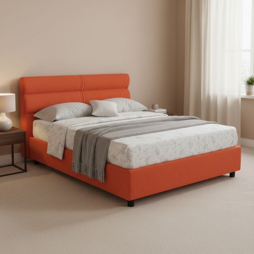Letto Piazza e Mezza Arancione Sfoderabile Contenitore, Dimensione Materasso 120x190 cm Made in Italy - Brivio