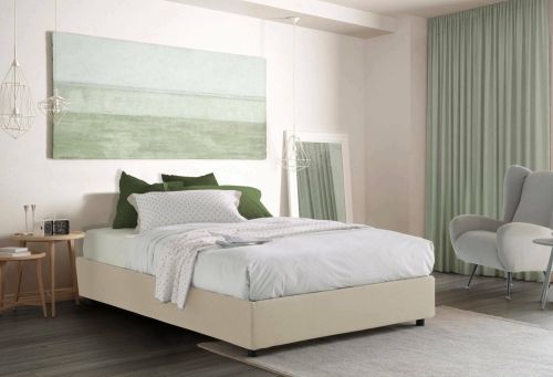 Letto piazza e mezza Arianna, Letto contenitore con rivestimento in tessuto, 100% Made in Italy, Apertura frontale, adatto per materasso Cm 120x200, Beige