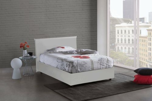 Letto piazza e mezza Artemisia, Letto contenitore con rivestimento in ecopelle, 100% Made in Italy, Apertura frontale, adatto per materasso Cm 120x190, Bianco
