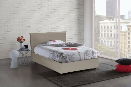 Letto piazza e mezza Artemisia, Letto contenitore con rivestimento in ecopelle, 100% Made in Italy, Apertura frontale, adatto per materasso Cm 120x190, Tortora