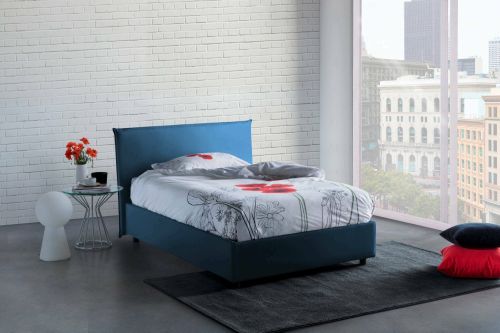 Letto piazza e mezza Ashasa, Letto contenitore con rivestimento in tessuto, 100% Made in Italy, Apertura frontale, adatto per materasso Cm 120x190, Blu