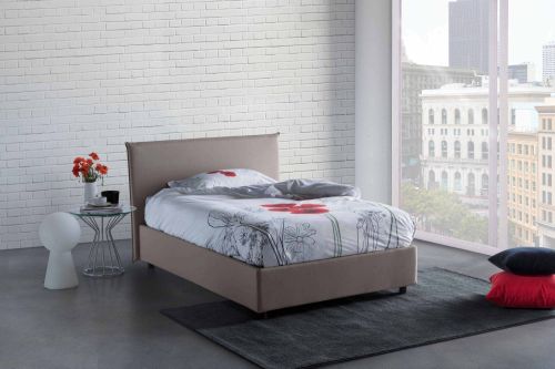 Letto piazza e mezza Ashasa, Letto contenitore con rivestimento in tessuto, 100% Made in Italy, Apertura frontale, adatto per materasso Cm 120x190, Tortora