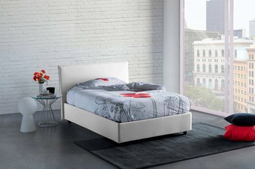 Letto piazza e mezza Asmara, Letto contenitore con rivestimento in tessuto, 100% Made in Italy, Apertura frontale, con materasso Cm 120x190 incluso, Bianco