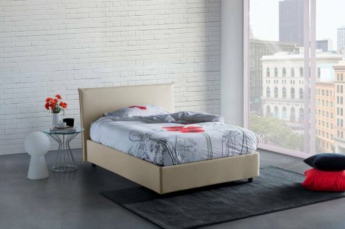 Letto piazza e mezza Astrid, Letto contenitore con rivestimento in tessuto, 100% Made in Italy, Apertura frontale, adatto per materasso Cm 120x200, Beige