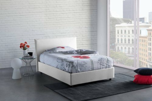 Letto piazza e mezza Astrid, Letto contenitore con rivestimento in tessuto, 100% Made in Italy, Apertura frontale, adatto per materasso Cm 120x200, Bianco