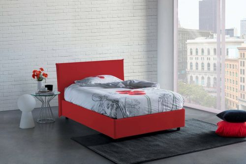 Letto piazza e mezza Astrid, Letto contenitore con rivestimento in tessuto, 100% Made in Italy, Apertura frontale, adatto per materasso Cm 120x200, Rosso