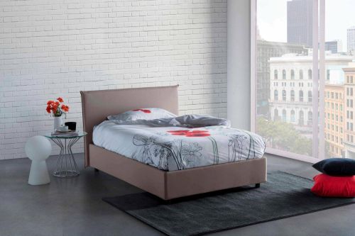 Letto piazza e mezza Astrid, Letto contenitore con rivestimento in tessuto, 100% Made in Italy, Apertura frontale, adatto per materasso Cm 120x200, Tortora