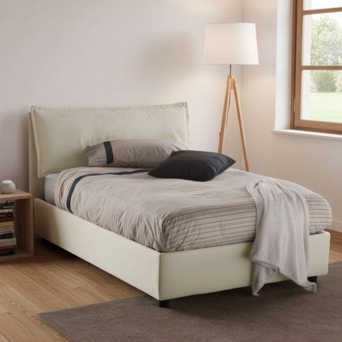 Letto piazza e mezza Attinia, con materasso Cm 120x190 incluso, Beige