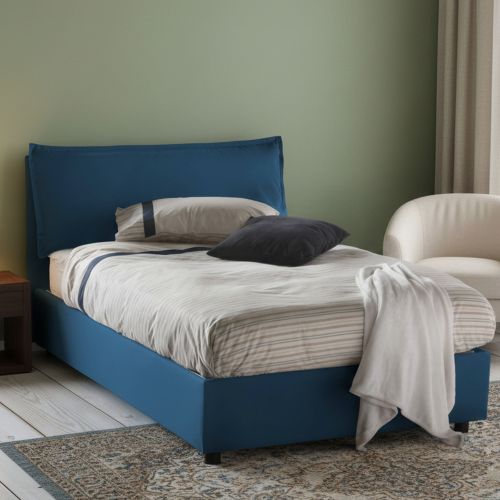 Letto piazza e mezza Attinia, con materasso Cm 120x190 incluso, Blu