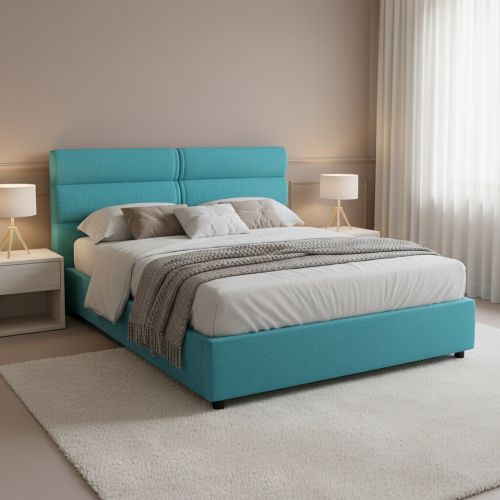 Letto Piazza e Mezza Azzurro Materasso Incluso Sfoderabile, Contenitore Made in Italy - Brinzio