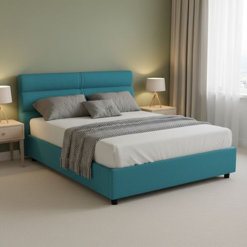 Letto Piazza e Mezza Azzurro Sfoderabile Contenitore, Dimensione Materasso 120x190 cm Made in Italy - Brivio