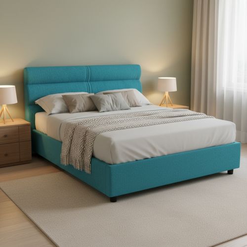 Letto Piazza e Mezza Azzurro Sfoderabile Contenitore, Dimensione Materasso 120x200 cm Made in Italy - Briona