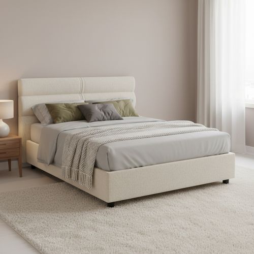 Letto Piazza e Mezza Beige Materasso Incluso Sfoderabile, Contenitore Made in Italy - Brinzio