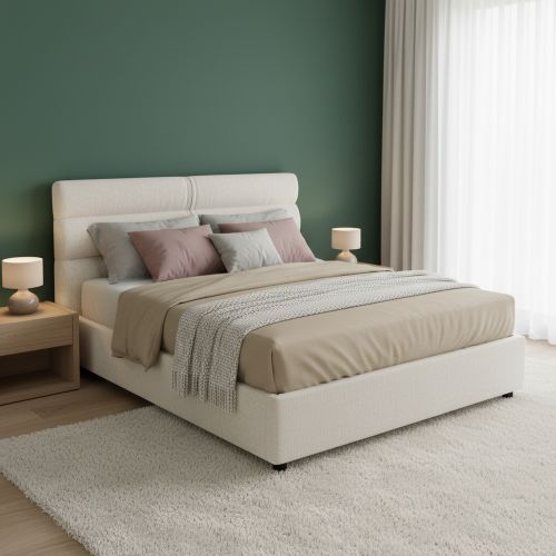 Letto Piazza e Mezza Beige Materasso Incluso Sfoderabile, Contenitore Made in Italy - Briosco