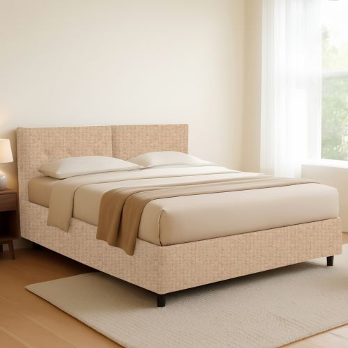 Letto Piazza e Mezza Beige Sfoderabile Contenitore, Dimensione Materasso 120x190 cm - Forli