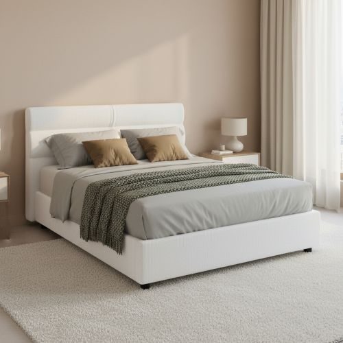Letto Piazza e Mezza Bianco Sfoderabile Contenitore, Dimensione Materasso 120x200 cm Made in Italy - Briona