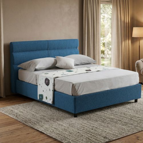 Letto Piazza e Mezza blu Materasso Incluso Sfoderabile, Contenitore Made in Italy - Briosco