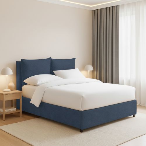 Letto Piazza e Mezza blu Sfoderabile Contenitore, Dimensione Materasso 120x190 cm - Erchie