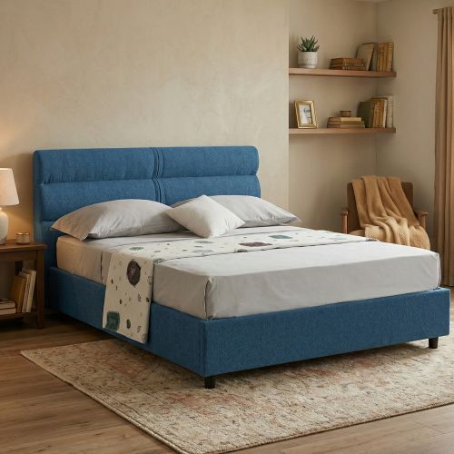 Letto Piazza e Mezza blu Sfoderabile Contenitore, Dimensione Materasso 120x190 cm Made in Italy - Brivio