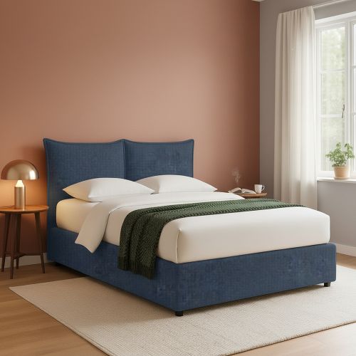 Letto Piazza e Mezza blu Sfoderabile Contenitore, Dimensione Materasso 120x190 cm - Rabbi