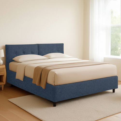 Letto Piazza e Mezza blu Sfoderabile Contenitore, Dimensione Materasso 120x200 cm - Concesio
