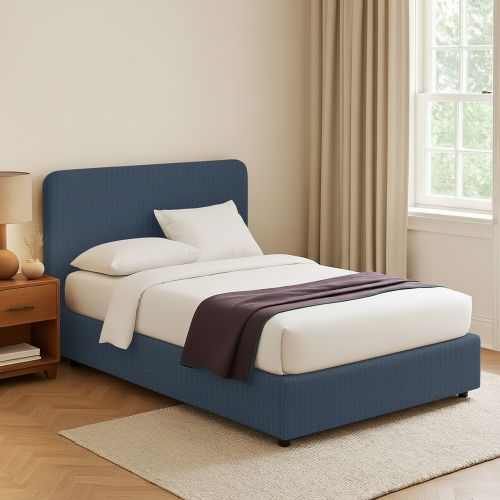 Letto Piazza e Mezza blu Sfoderabile Contenitore, Dimensione Materasso 120x200 cm - Rezzago