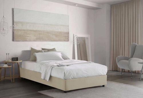 Letto piazza e mezza Camilla, Letto contenitore con rivestimento in tessuto, 100% Made in Italy, Apertura laterale, adatto per materasso Cm 120x190, Beige